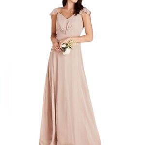 Birdy Grey Kae Bridesmaid Dress Pale Blush Ruffled Flutter Sleeves Pockets NWT S